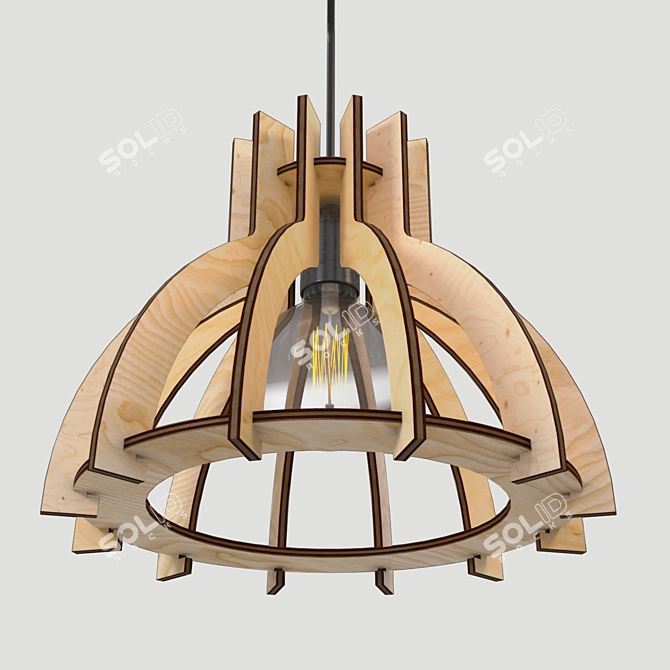 Modern Wooden Pendant Light 3D model image 2