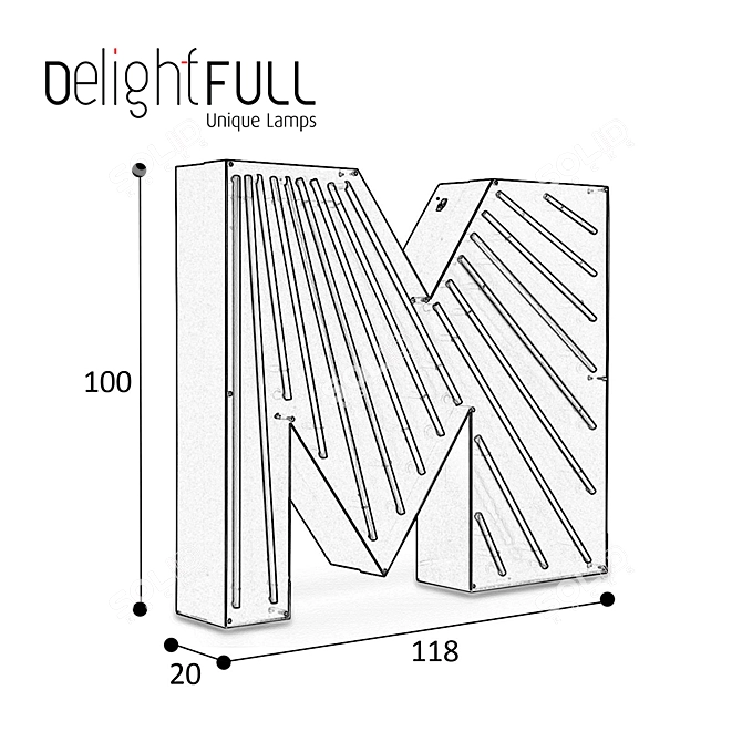 Modern Metal Neon Graphic Lamp 3D model image 2