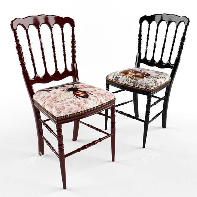 Embroidered Wood Chair 3D model image 1