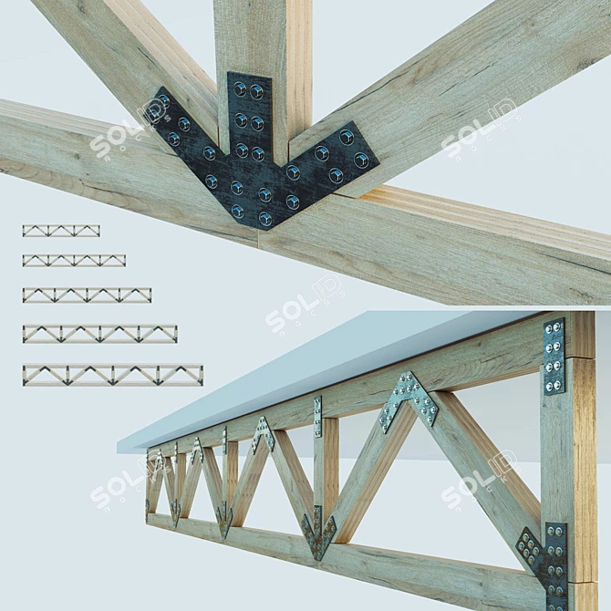 Versatile Wooden Trusses: 6m-14m Spans 3D model image 1