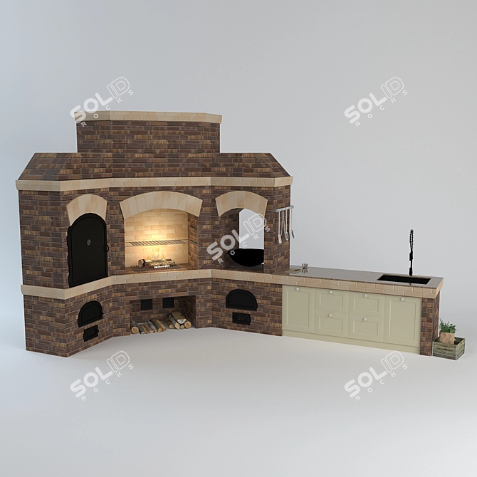 Stone Stove: Seamless Brick Texture 3D model image 2