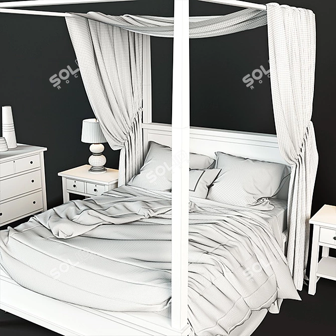 Rustic Canopy Bed Set: Farmhouse Style. 3D model image 3