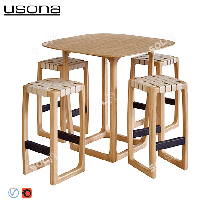 Modern Usona Bar Set 3D model image 1