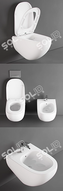 Sleek Flush: Wall-Hung Toilet & Bidet Set 3D model image 2