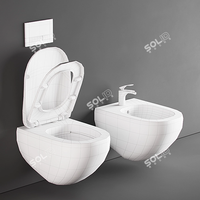 Sleek Flush: Wall-Hung Toilet & Bidet Set 3D model image 3