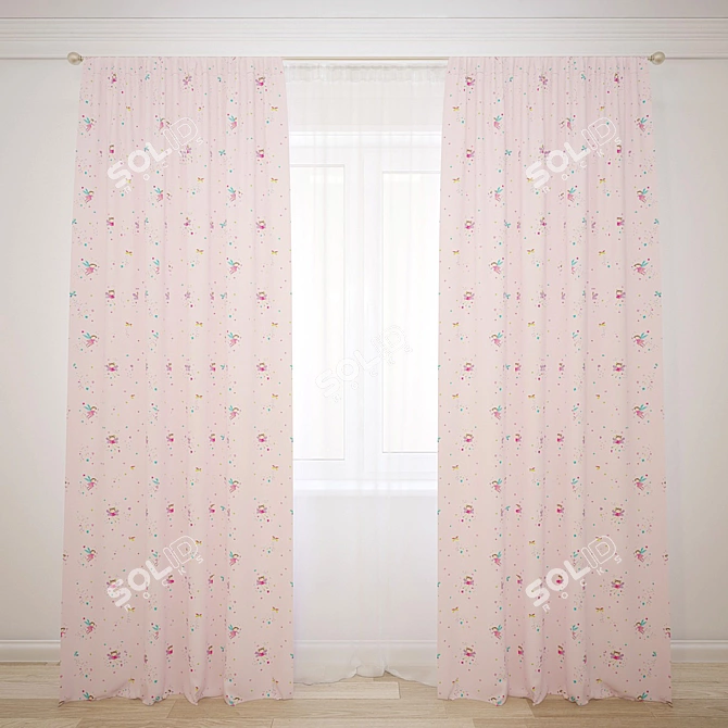 Kids' Straight Shadow Curtains 3D model image 1