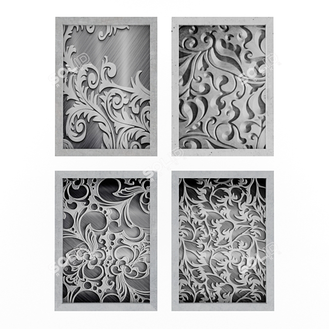 Metallic Patterns: Set of 4 Metal Style Paintings 3D model image 1