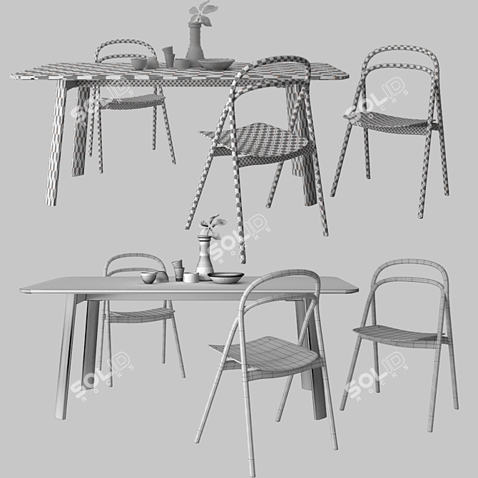 Modern Udon Chair & Alle Table Set 3D model image 3