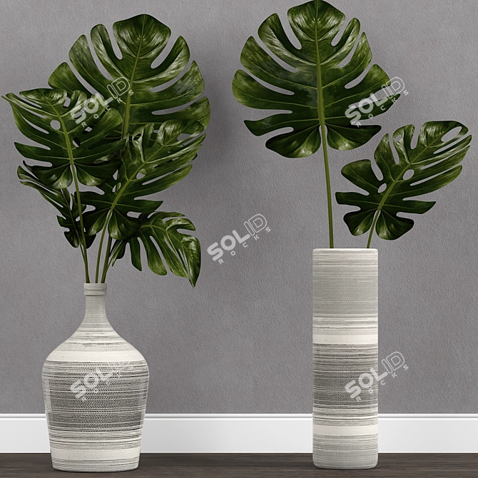Elegant Monstera Leaf Vase 3D model image 1