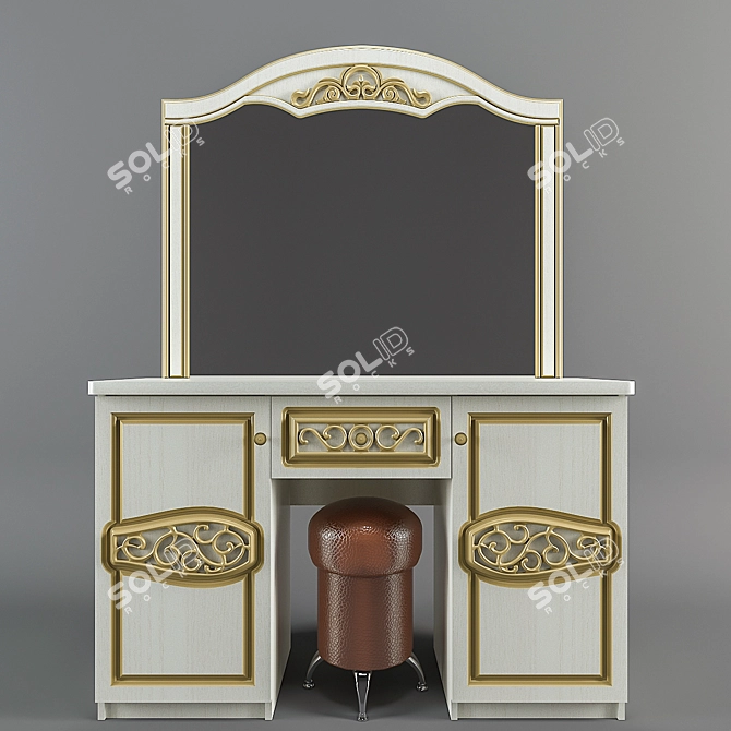 Elegant Vanity Table with Mirror 3D model image 1