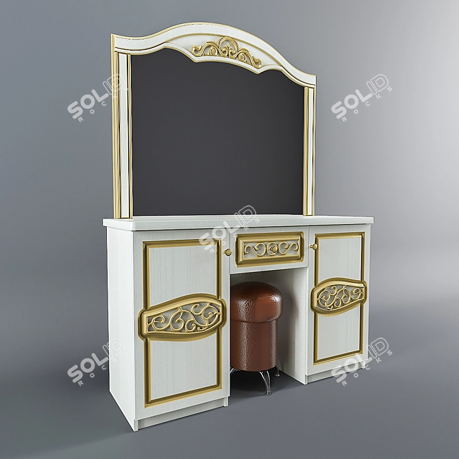 Elegant Vanity Table with Mirror 3D model image 2