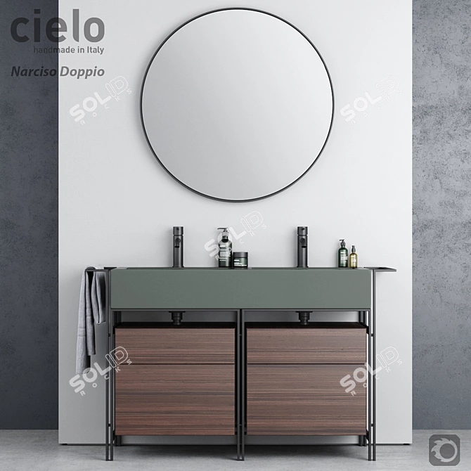 Modern Narciso Doppio Wash Basin - Stylish Design & Ample Storage 3D model image 1