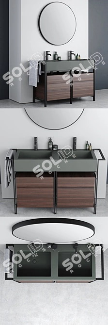 Modern Narciso Doppio Wash Basin - Stylish Design & Ample Storage 3D model image 2