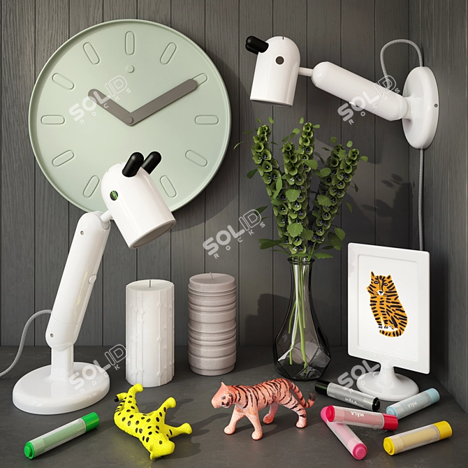 Ikea Home Decor Set: Lamp, Frame, Vase, Stamps, Candles & Clock 3D model image 1