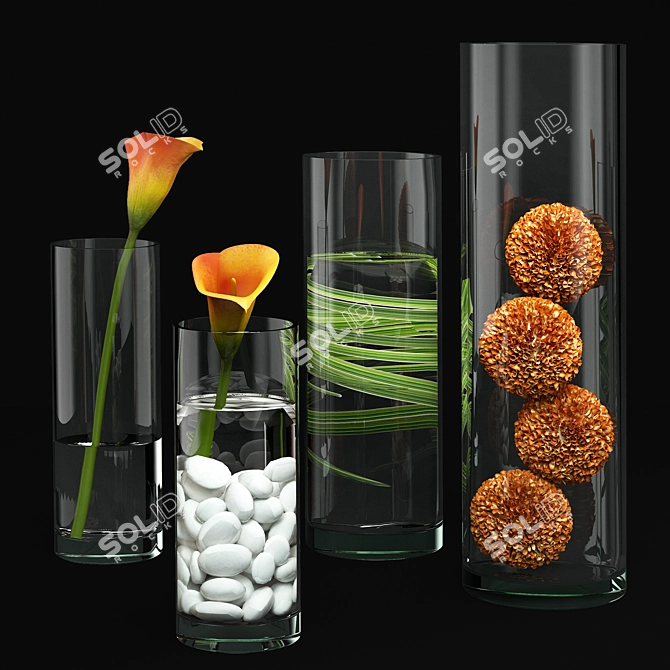 Minimalist Glass Vase Plant Set 3D model image 1