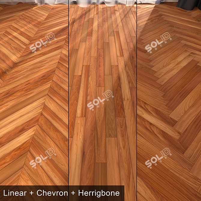 Elegant Cabreuva Parquet: Linear, Chevron, Herringbone 3D model image 1