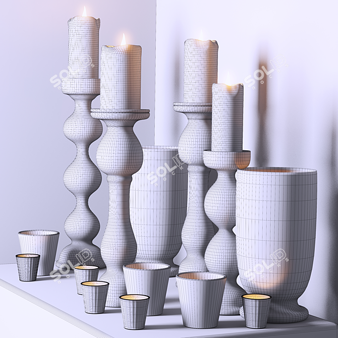 Elegant Candle Set: Candles, Candlestick, Décor 3D model image 2