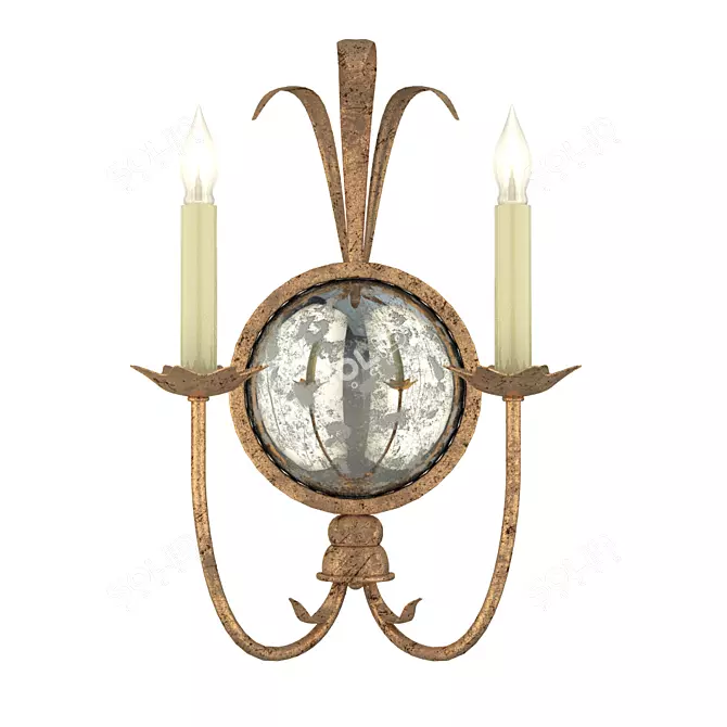 Gilded Iron Double Sconce 3D model image 1