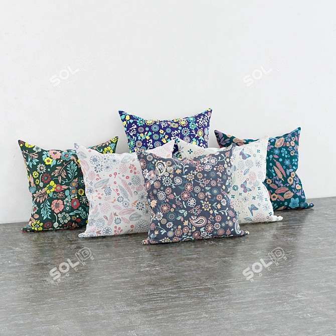 Blossoming Beauty: Set of 6 Floral Cushions 3D model image 1