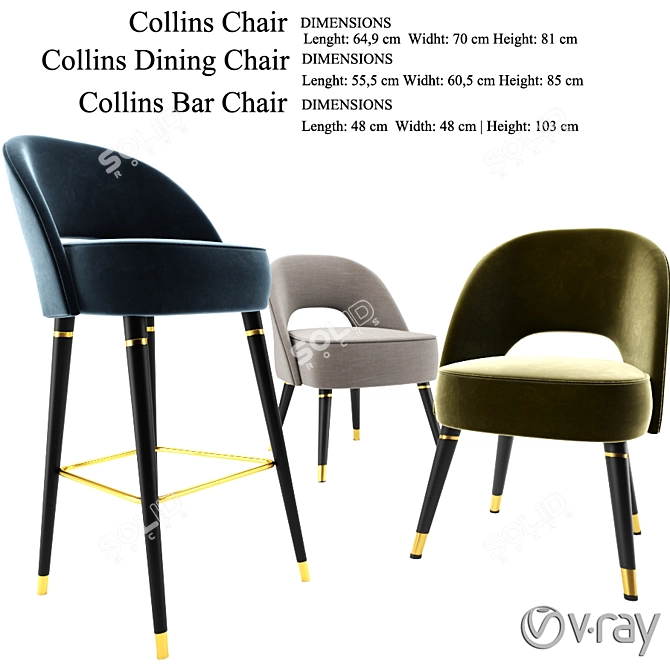 Modern Colline Chair Set 3D model image 1