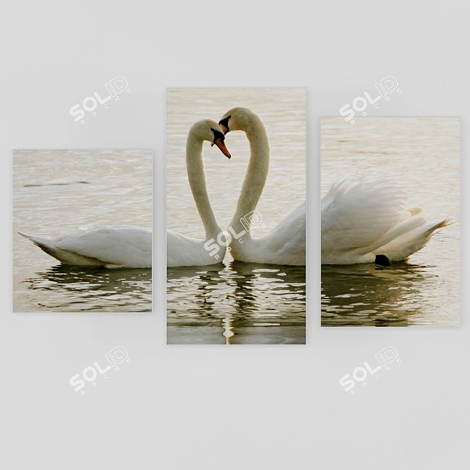 Swan Lake Triptych: Modular Canvas Painting 3D model image 1