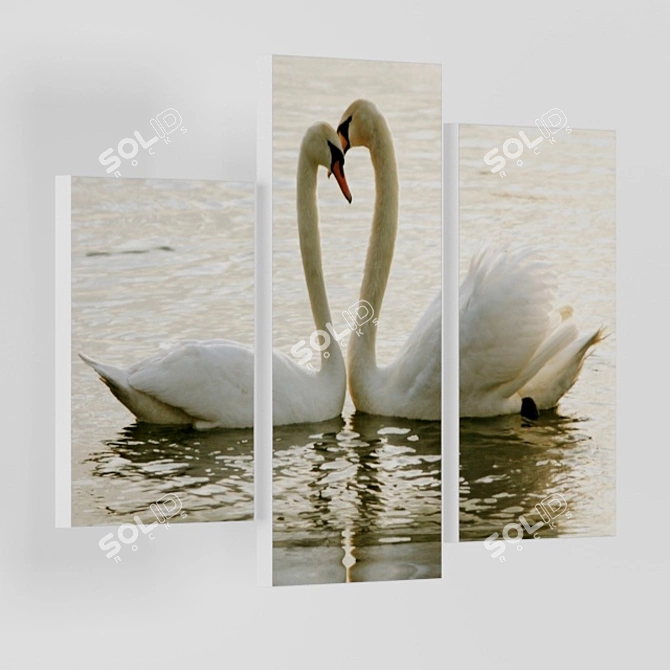 Swan Lake Triptych: Modular Canvas Painting 3D model image 2