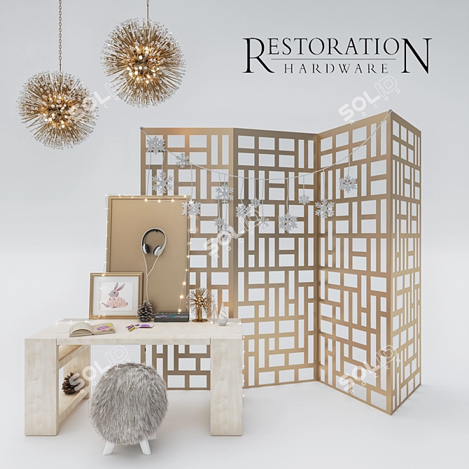 Playful White RH Desk Set 3D model image 1