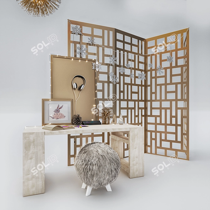 Playful White RH Desk Set 3D model image 2