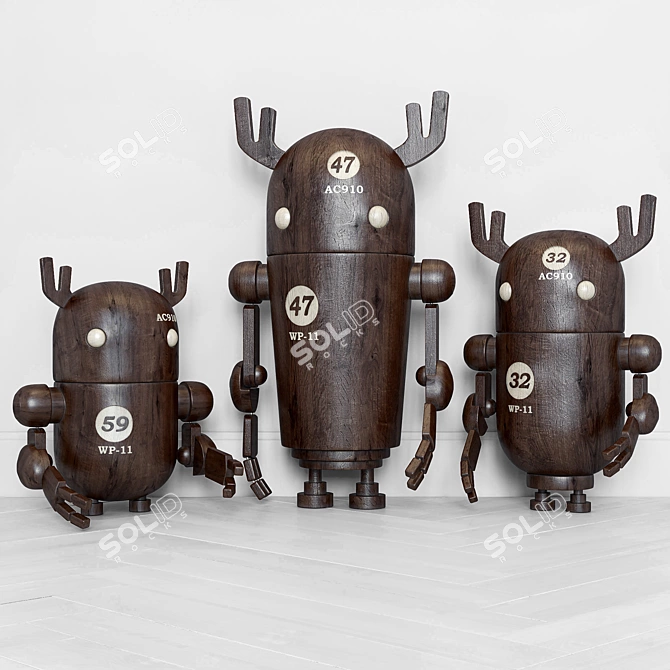 Title: Woodbots - Crafted Wooden Robots 3D model image 1