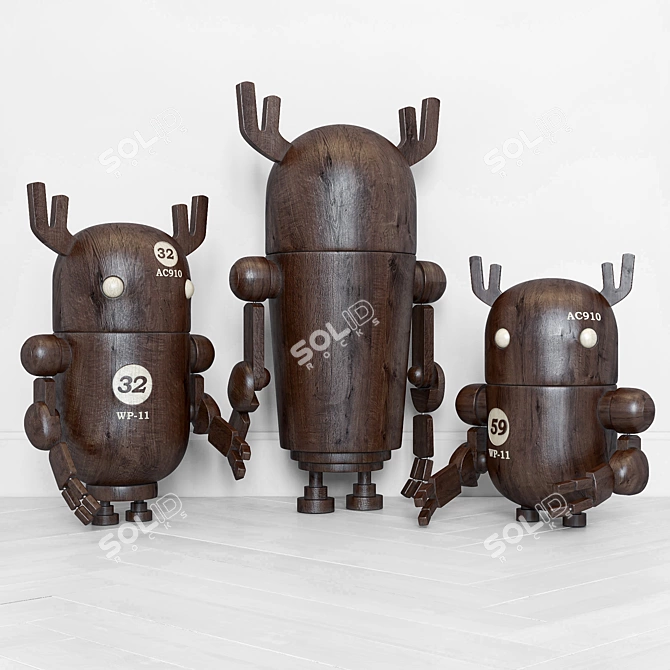 Title: Woodbots - Crafted Wooden Robots 3D model image 2