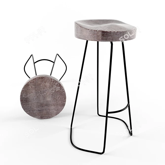 Rustic Steel Wood Bar Stool 3D model image 1