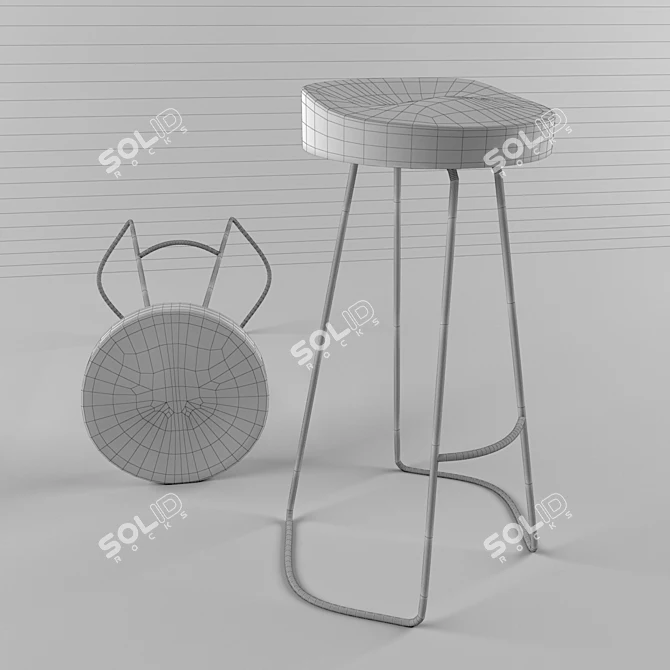 Rustic Steel Wood Bar Stool 3D model image 2