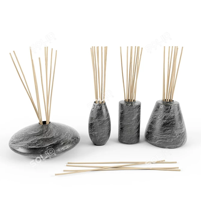 Rustic Aroma Set with Slate Vases 3D model image 1