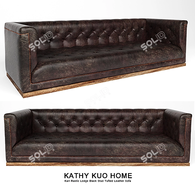 Rustic Black Leather Tufted Sofa 3D model image 1