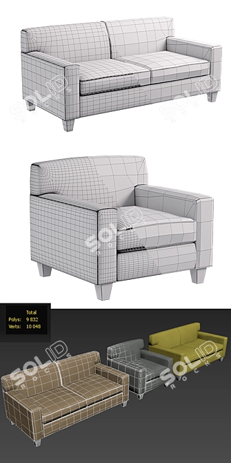 Gavino Contemporary Sofa & Armchair Set 3D model image 3