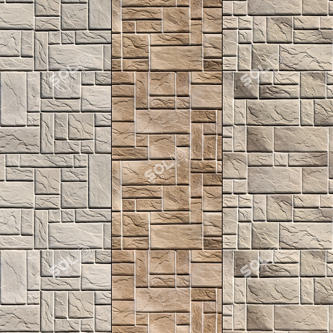 Modern Stone Walls Set 5 3D model image 1