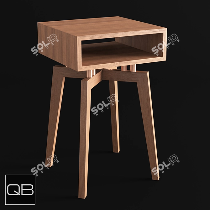  Quil Solid Wood Side Table - Stylish Design with Additional Shelf 3D model image 1