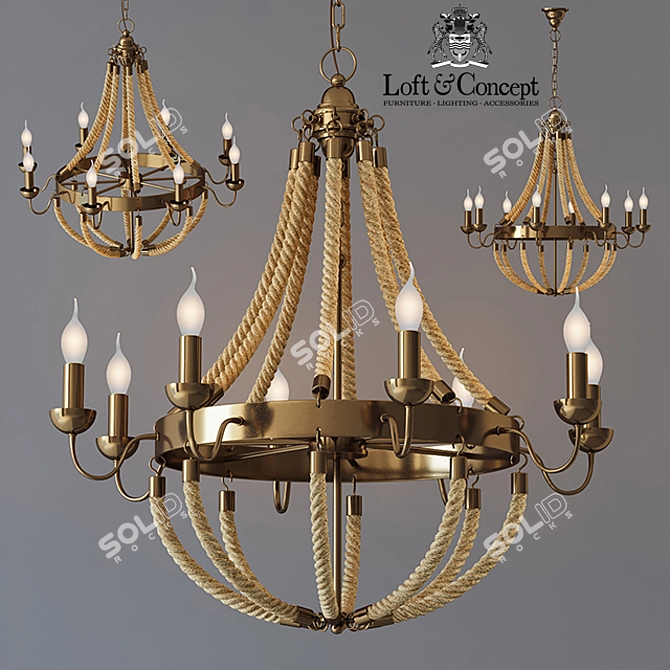 Rattan Rope Chandelier - Industrial Loft Lighting 3D model image 1