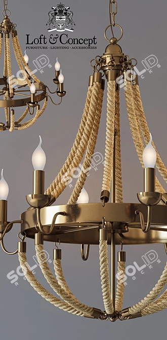 Rattan Rope Chandelier - Industrial Loft Lighting 3D model image 2