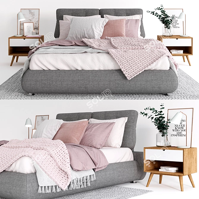 Modern Scandinavian Bedroom Set 3D model image 1