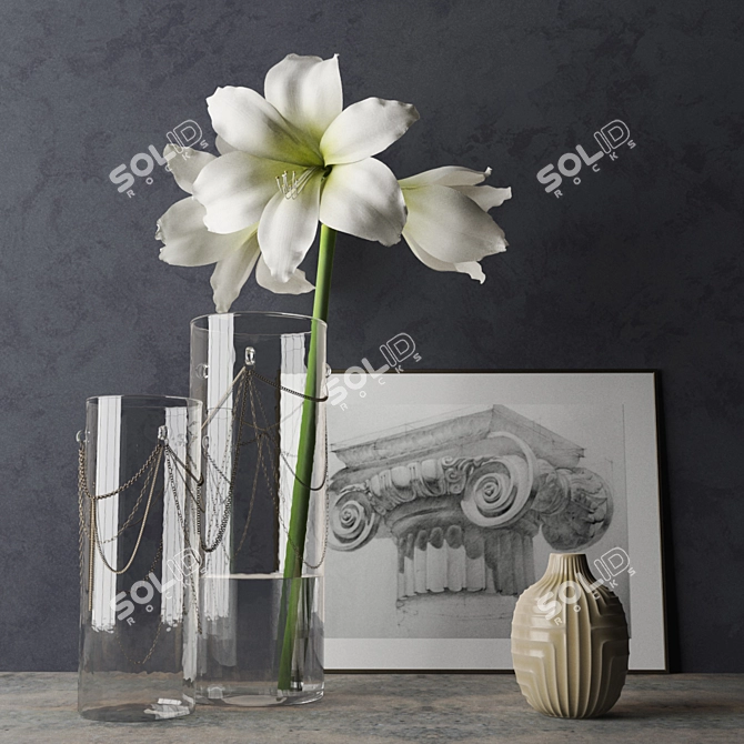 Elegant Amaryllis Decor Set 3D model image 1