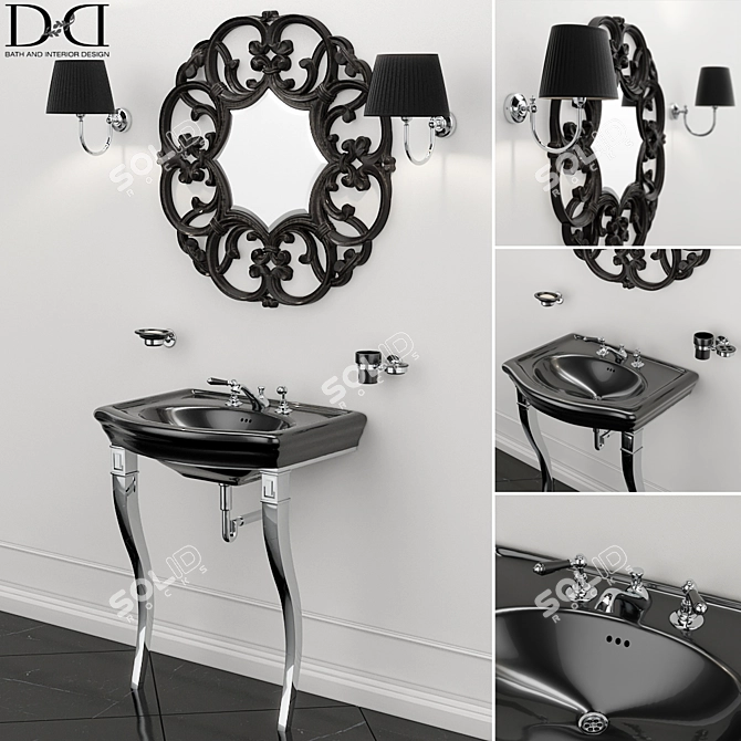 Etoile Console Sink & Black Amelie Mirror 3D model image 1