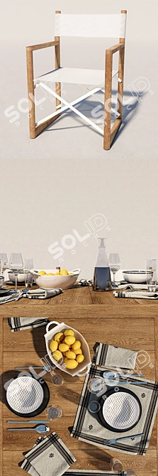 Harbor Outdoor Teak Dining Set 3D model image 3