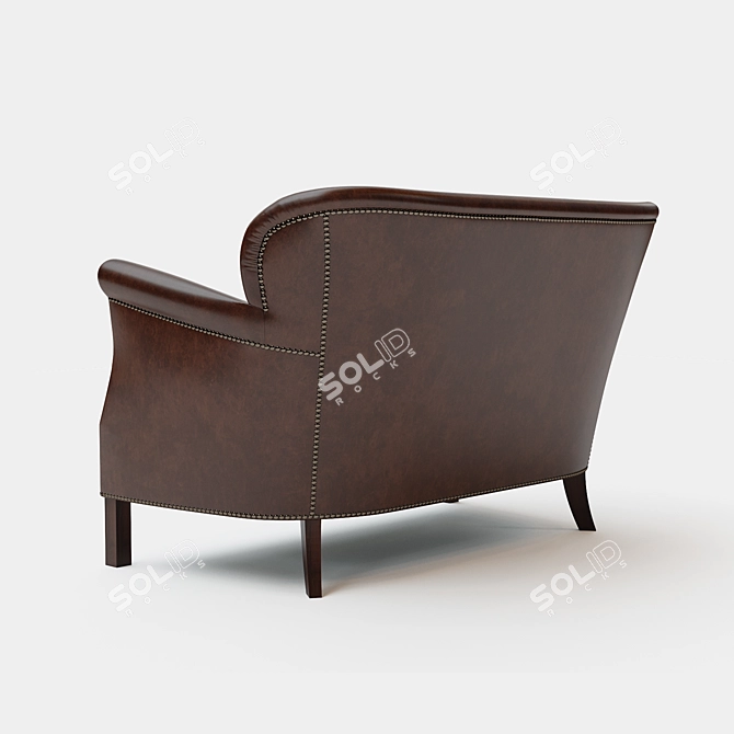 Luxury Leather Settee with Nailhead Detailing 3D model image 2