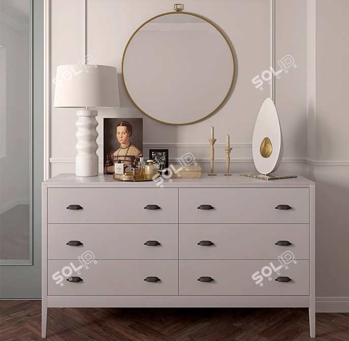 Minimalist Chest with Mirror & Decor Set 3D model image 1