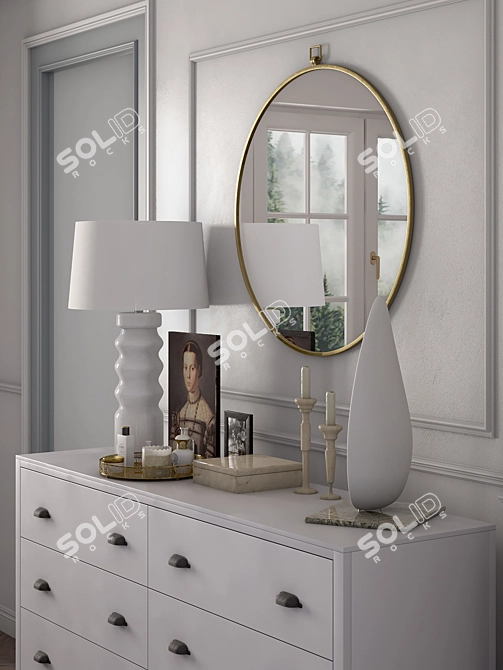 Minimalist Chest with Mirror & Decor Set 3D model image 2