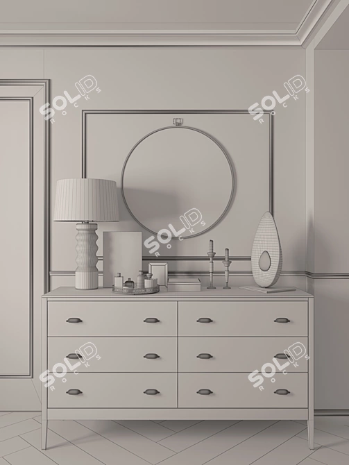 Minimalist Chest with Mirror & Decor Set 3D model image 3