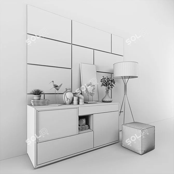 Rustic Wood Sideboard 3D model image 2