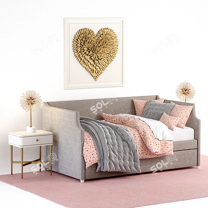 Annika Daybed Set: Trundle, Side Table, Lamp & Decor 3D model image 1