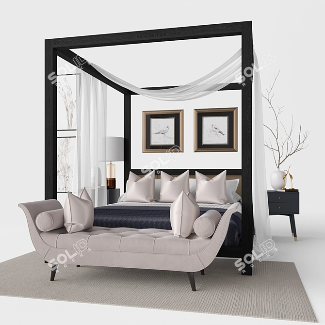 Elegant Entryway Bench with Tufted Upholstery 3D model image 1